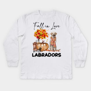 Fall In Love With Yellow Labradors Fall Pumpkin Thanksgiving Kids Long Sleeve T-Shirt